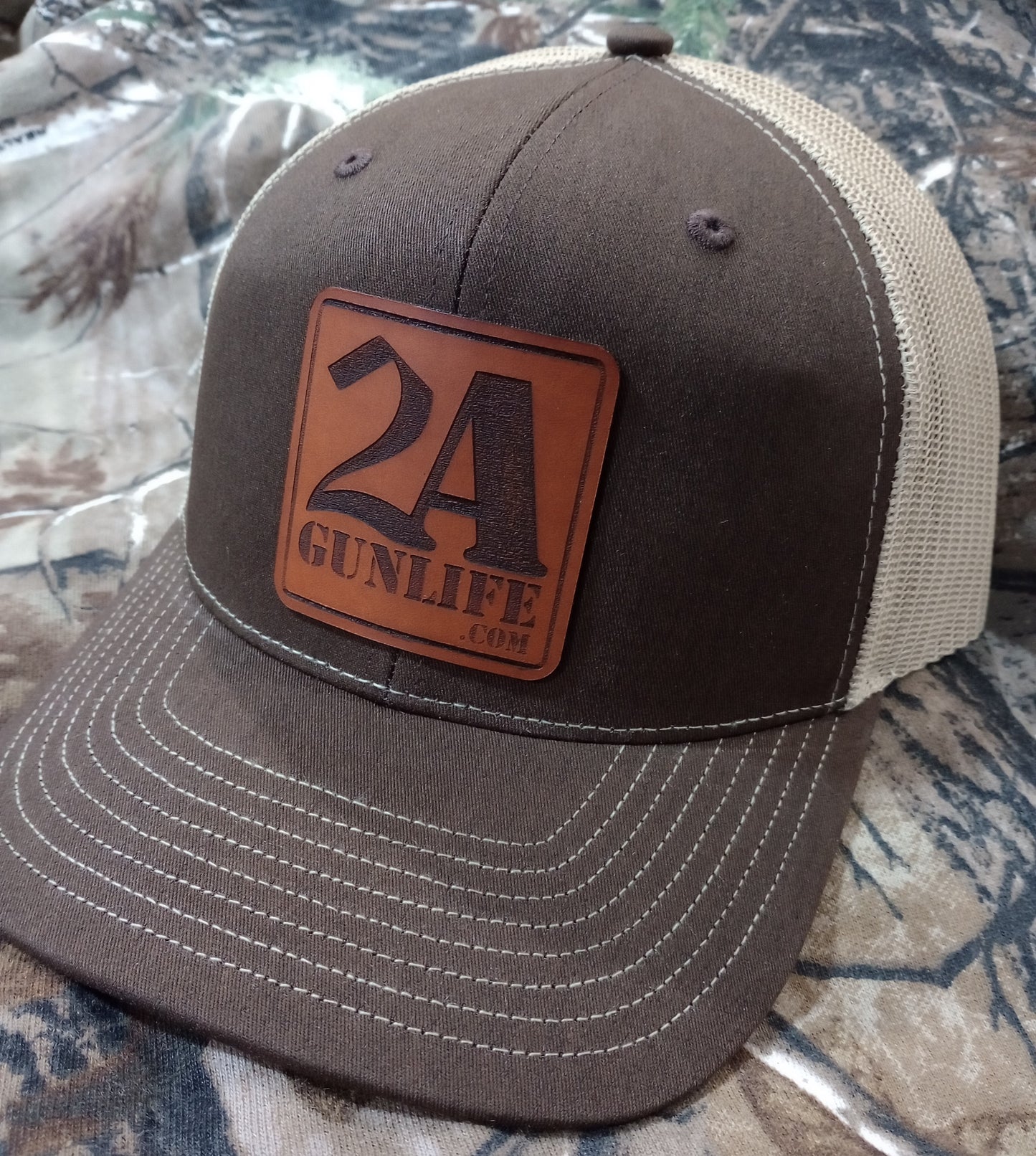 Brown/Tan Trucker Hat with Leather Patch